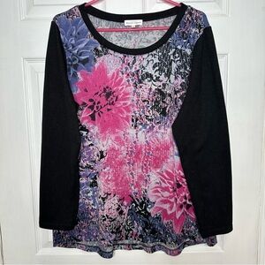 Northern Reflections Shirt Black/Pink/Purple Floral Long Sleeved Sz Extra Large